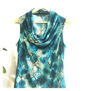 Sleeveless turquoise and tan snakeskin top